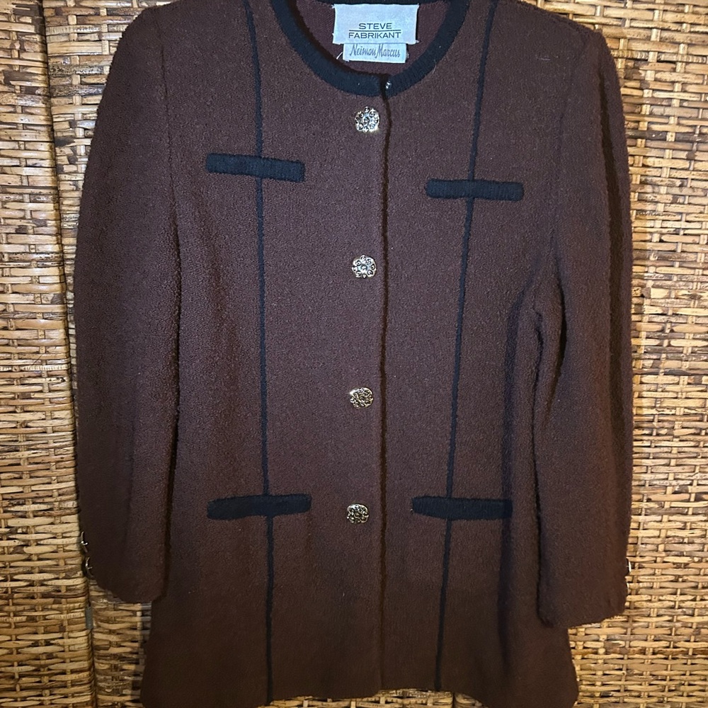 Steve Fabrikant fab'rik Brown Blazer with Navy Trim and Structured Silhouette